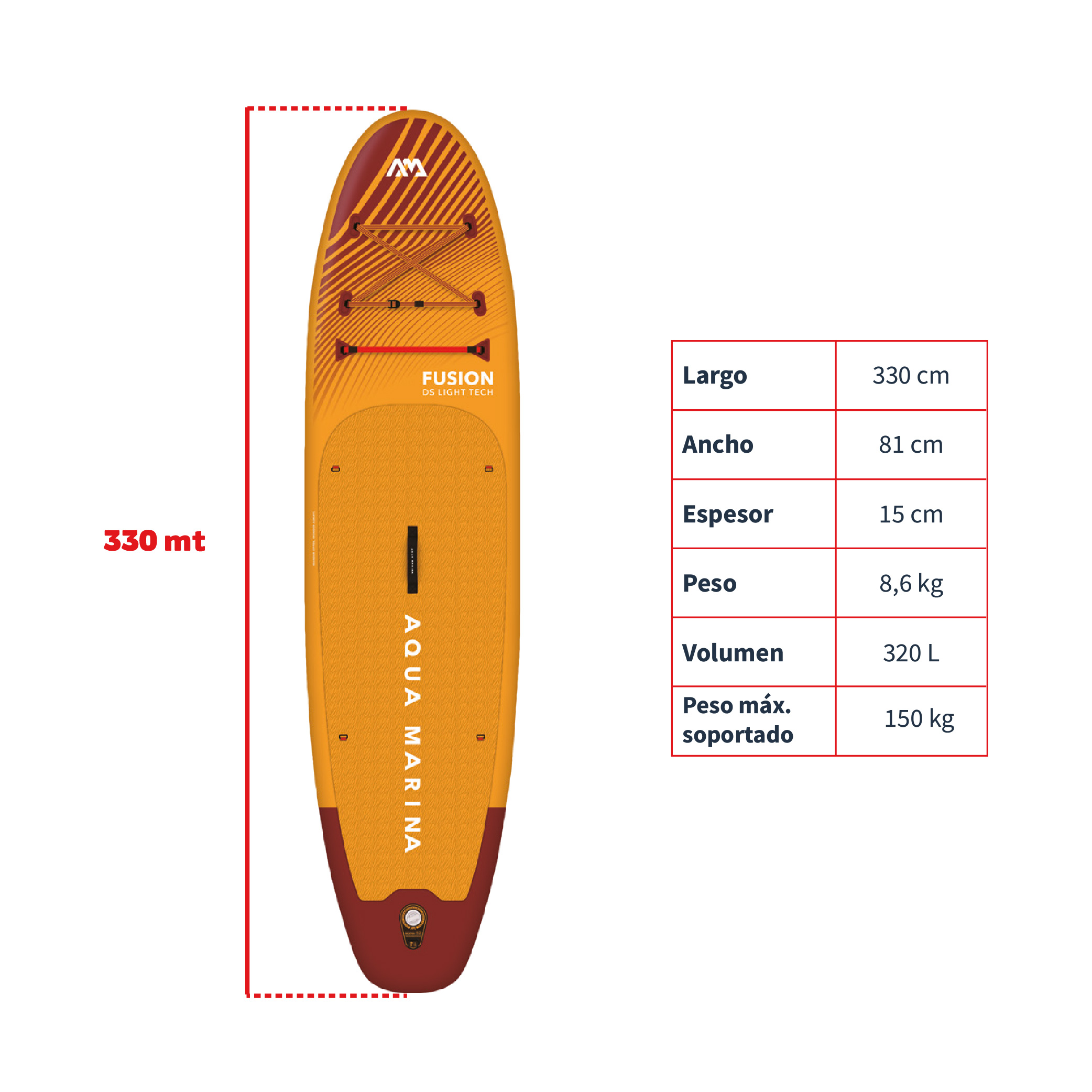 Tabla Stand Up Paddle Inflable (FUSION) 330x81x15cm 2